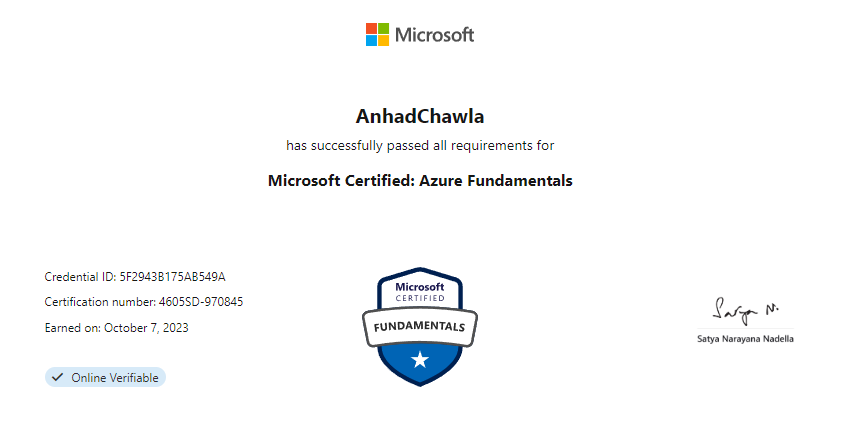Azure Fundamentals certificate
